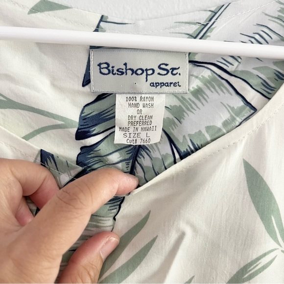 Bishop St Apparel Aloha Dress Made in Hawaii Midi Tropical Leaves Green L - Picture 2 of 7